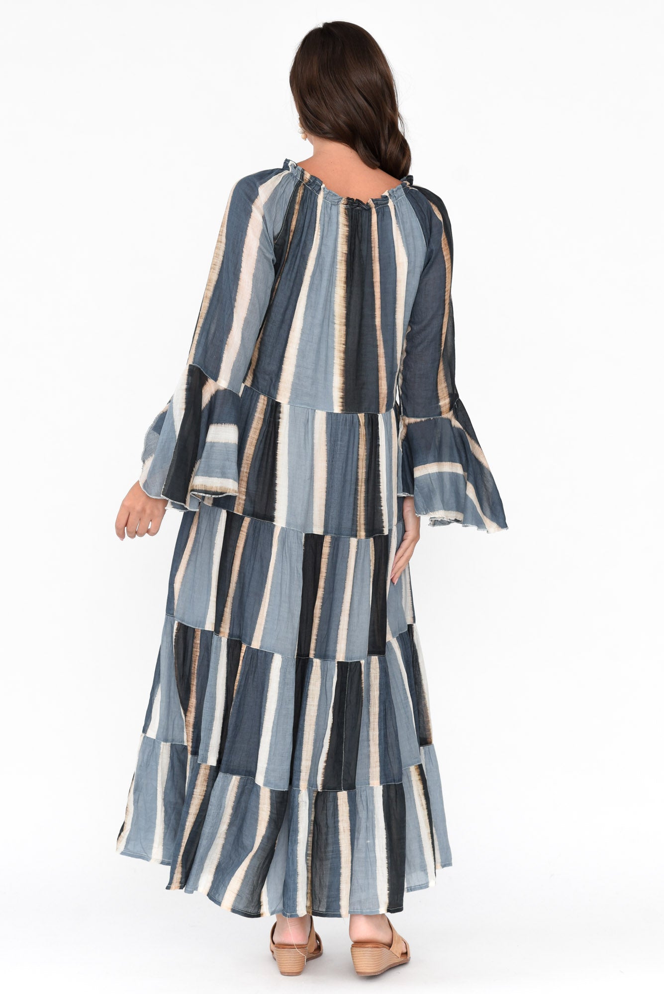 Stripe ruffle clearance cotton maxi dress