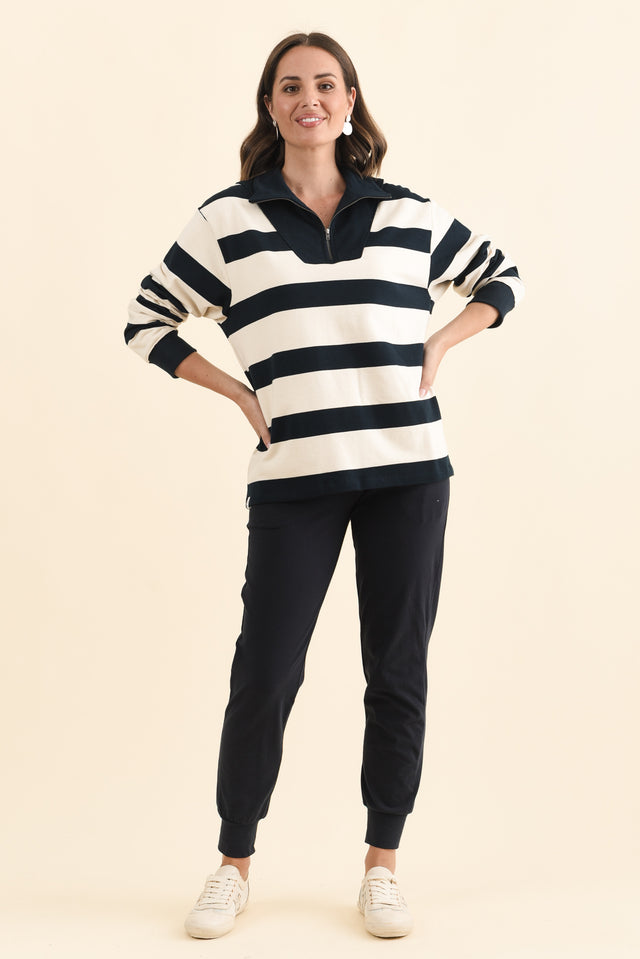 Jade Navy Stripe Cotton Half Zip Sweatshirt banner image