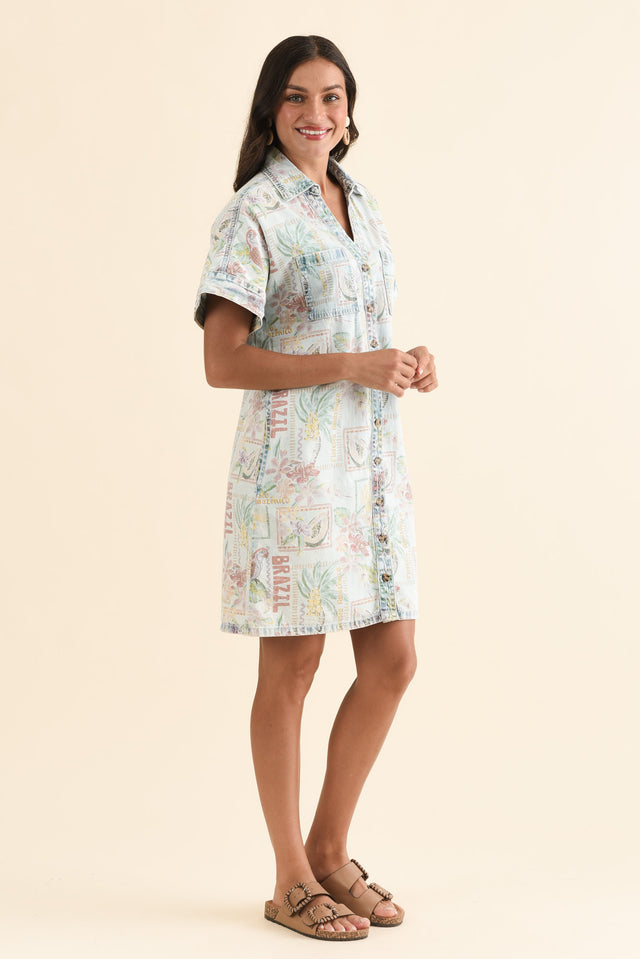 Jade Orange Holiday Denim Shirt Dress,Side,Brunette model,alt text|model:Brontie image 3