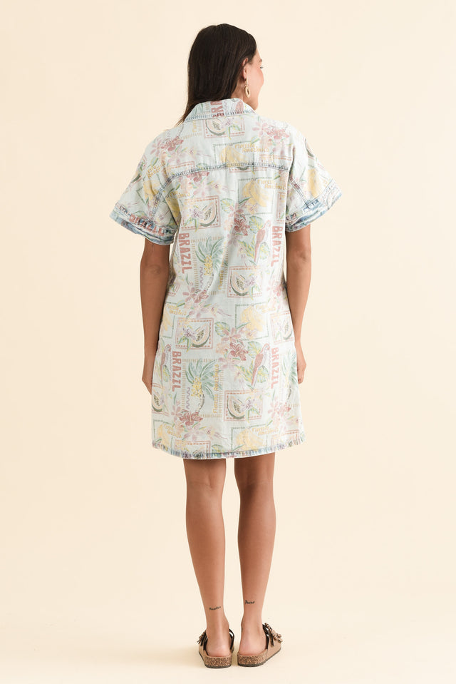 Jade Orange Holiday Denim Shirt Dress,Back,Brunette model,alt text|model:Brontie image 4