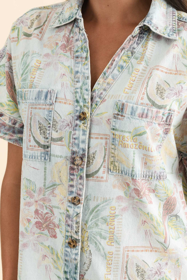 Jade Orange Holiday Denim Shirt Dress,Detail,Brunette model,alt text|model:Brontie image 5