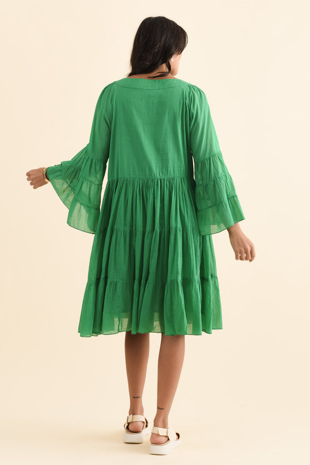 Jamaica Green Cotton Embroidered Dress,Brunette model,alt text|model:Brontie image 6