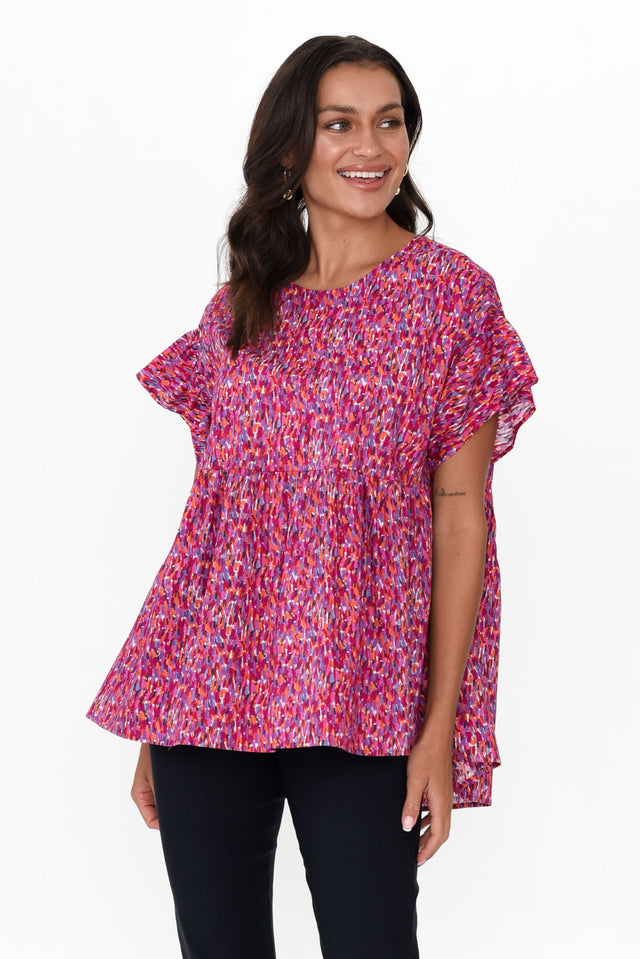 Jameson Pink Abstract Cotton Frill Top neckline_Round  thumbnail 1