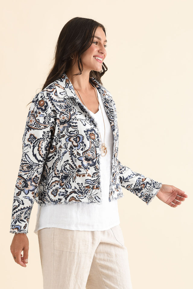 Jamie Cream Paisley Linen Blend Jacket,Side,Brunette model,alt text|model:Brontie image 3