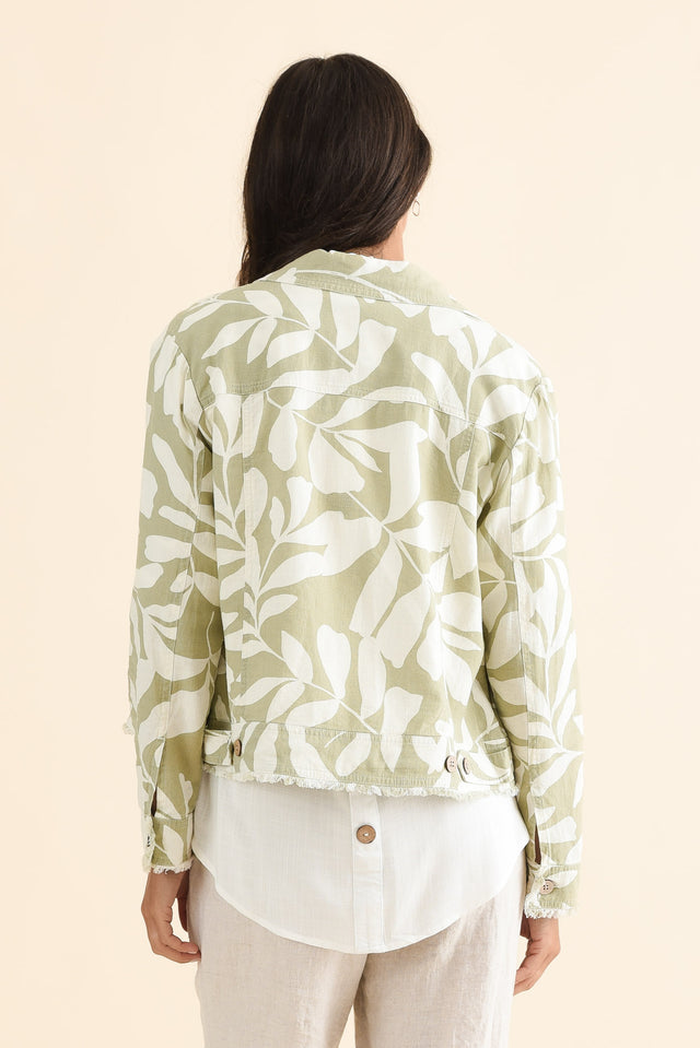 Jamie Khaki Leaf Linen Blend Jacket,Back,Brunette model,alt text|model:Brontie image 4