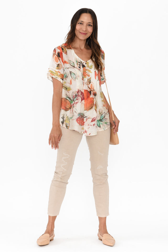Janelle Orange Harvest Flutter Sleeve Top,Brunette model,alt text|model:Cara image 7