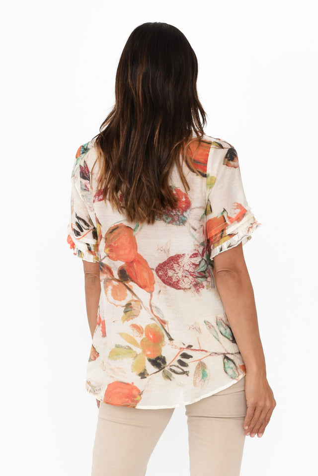 Janelle Orange Harvest Flutter Sleeve Top,Brunette model,alt text|model:Cara image 5