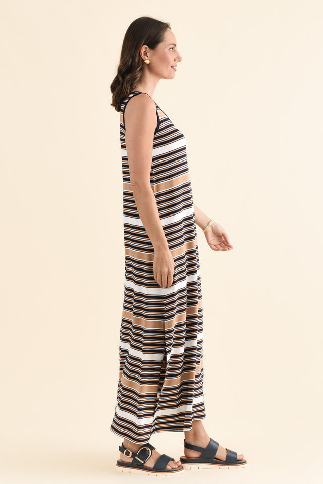 Janet Tan Stripe Bamboo Maxi Dress,Side,Brunette model,alt text|model:MJ image 3