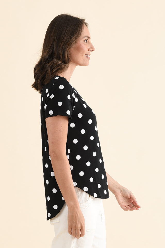 Janis Black Spot Bamboo Tee,Side,Brunette model,alt text|model:MJ image 3