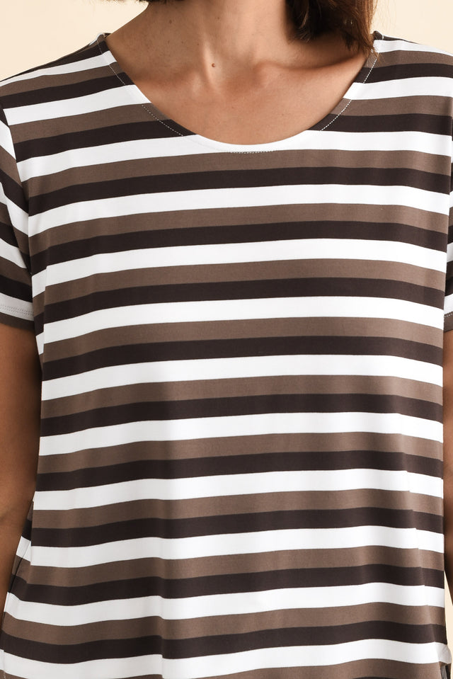 Janis Brown Stripe Bamboo Tee,Brunette model,alt text|model:Cara image 6