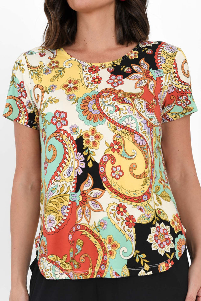 Janis Rust Paisley Bamboo Tee,Brunette model,alt text|model:MJ image 6