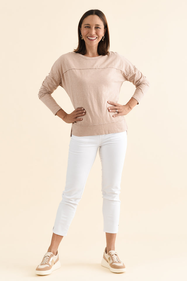 Jayne Beige Cotton Throw On Top,brunette model,Full Outfit,alt text|model:Cara image 6