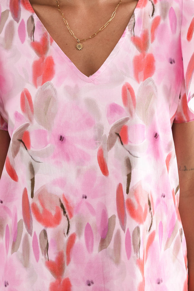 Jemma Pink Floral Cotton Ruffle Dress,Detail,Brunette model,alt text|model:Brontie image 5