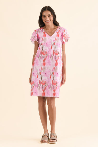 Jemma Pink Floral Cotton Ruffle Dress - Blue Bungalow AU