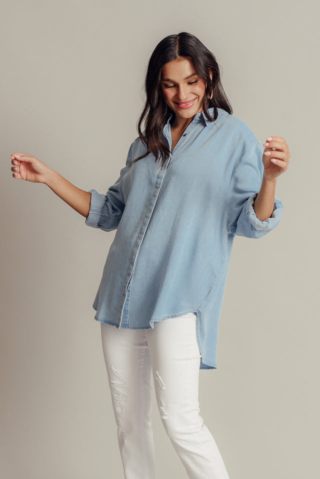 Jenaya Blue Chambray Collared Shirt