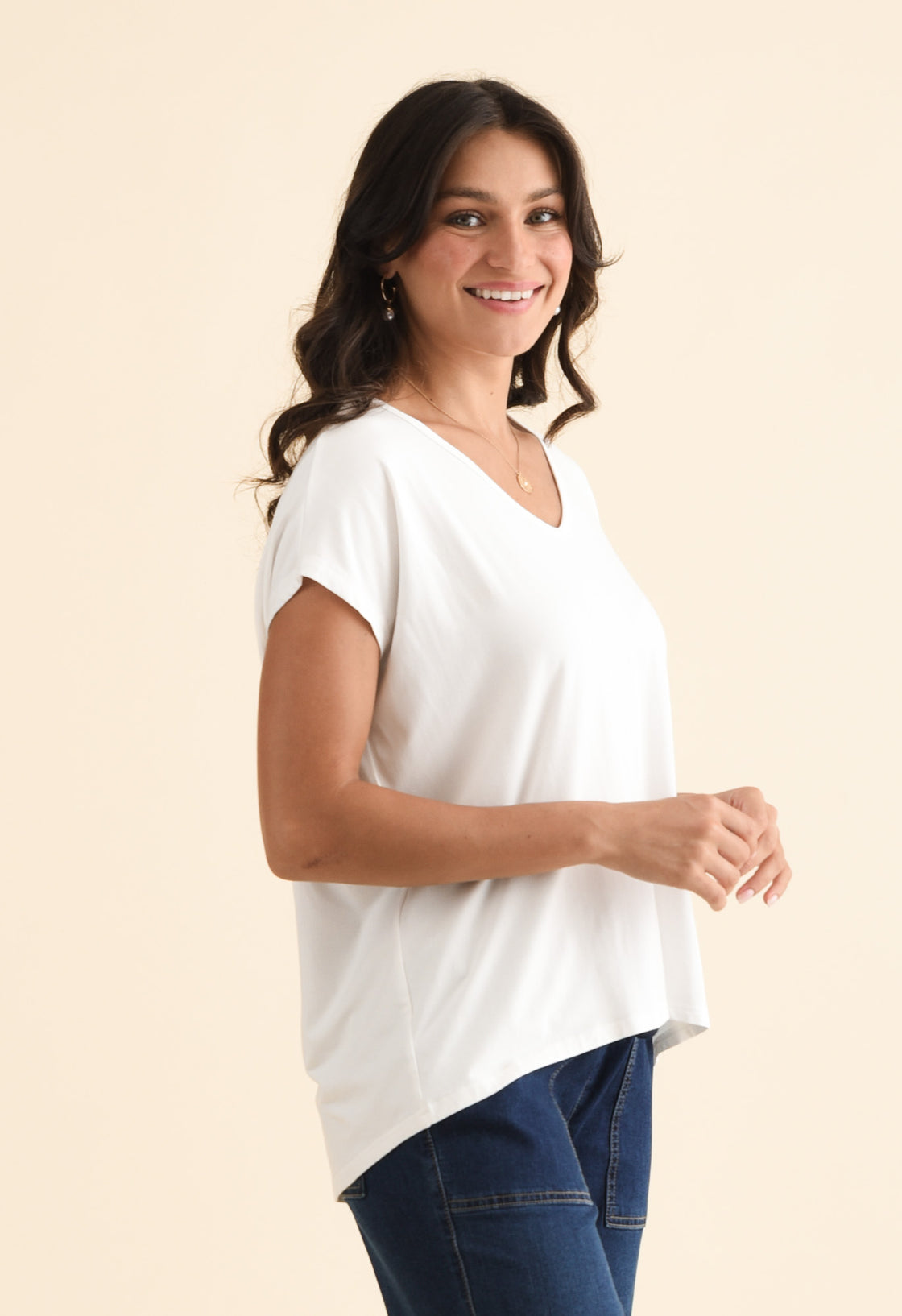 Jenner White V Neck Tee - Blue Bungalow AU