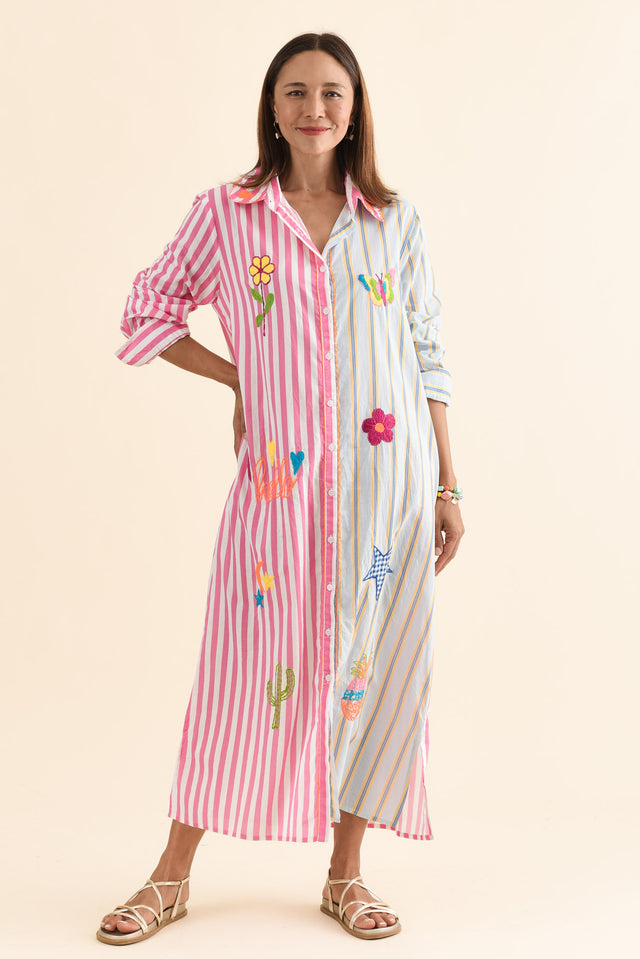 Jerry Blue Flora Cotton Embroidered Dress,Front,Brunette model,alt text|model:Cara image 1