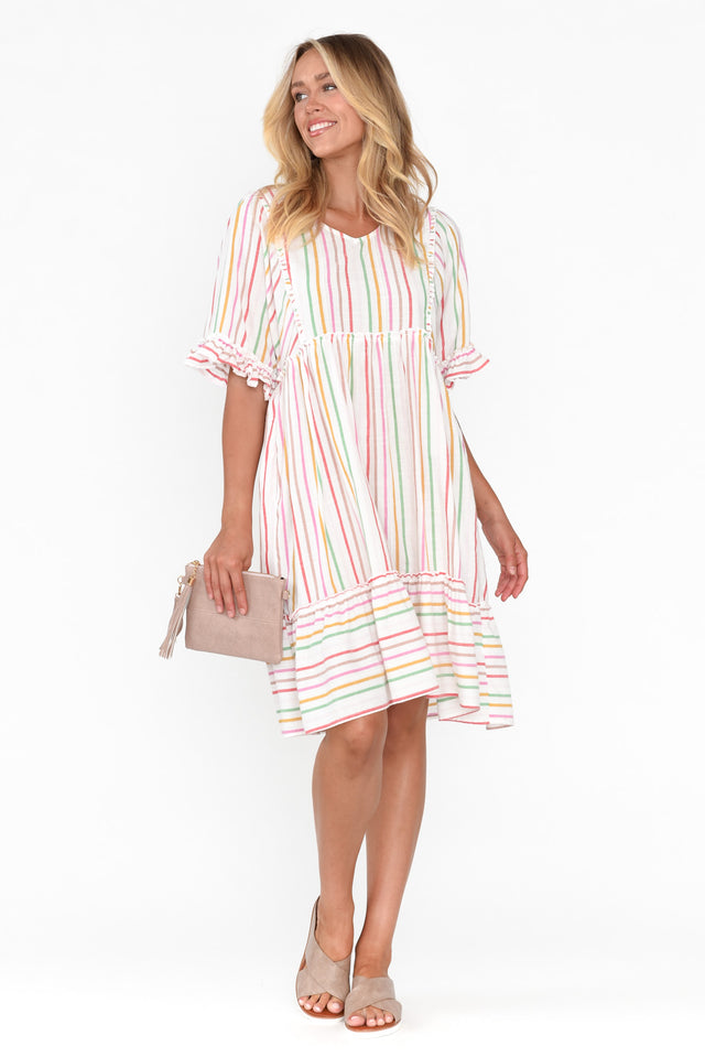 Jesper Multi Stripe Cotton Frill Dress