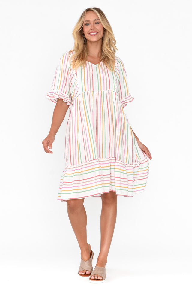 Jesper Multi Stripe Cotton Frill Dress image 7