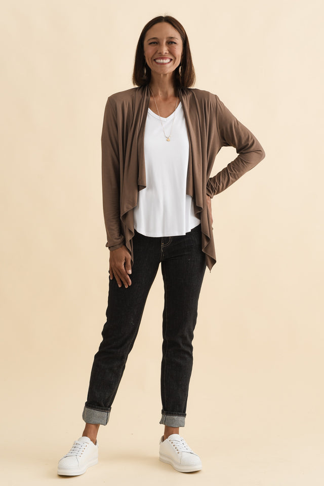 Joni Chocolate Bamboo Cardigan,Brunette model,alt text|model:Cara image 7