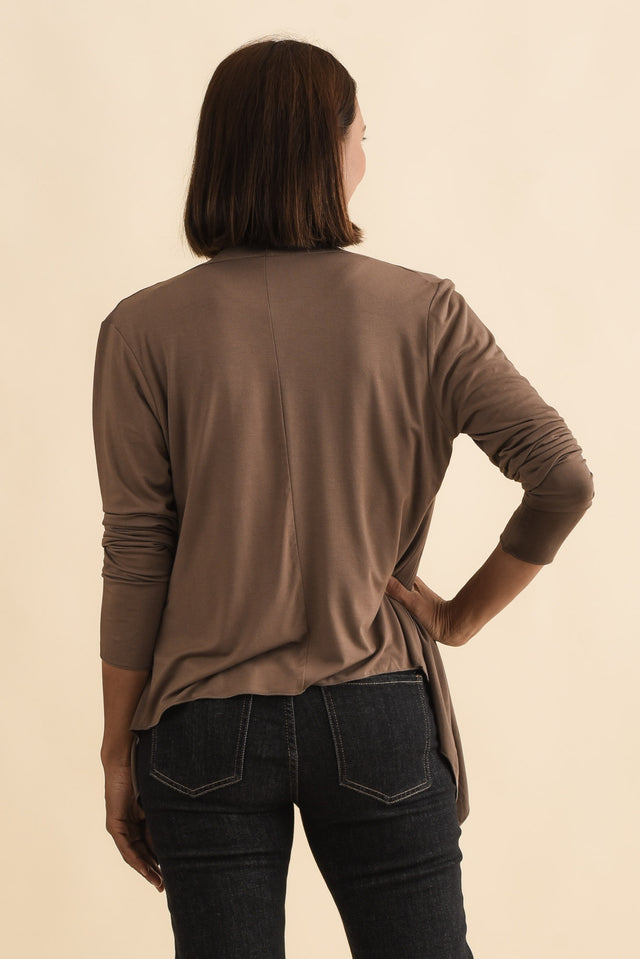 Joni Chocolate Bamboo Cardigan,Brunette model,alt text|model:Cara image 5