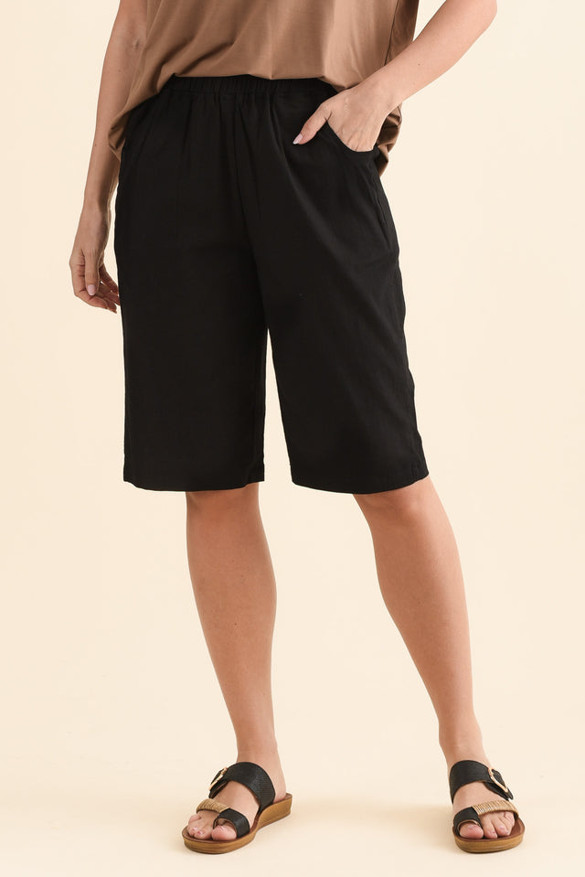 Jora Black Pocket Shorts,Front,Brunette model,alt text|model:Cara image 1