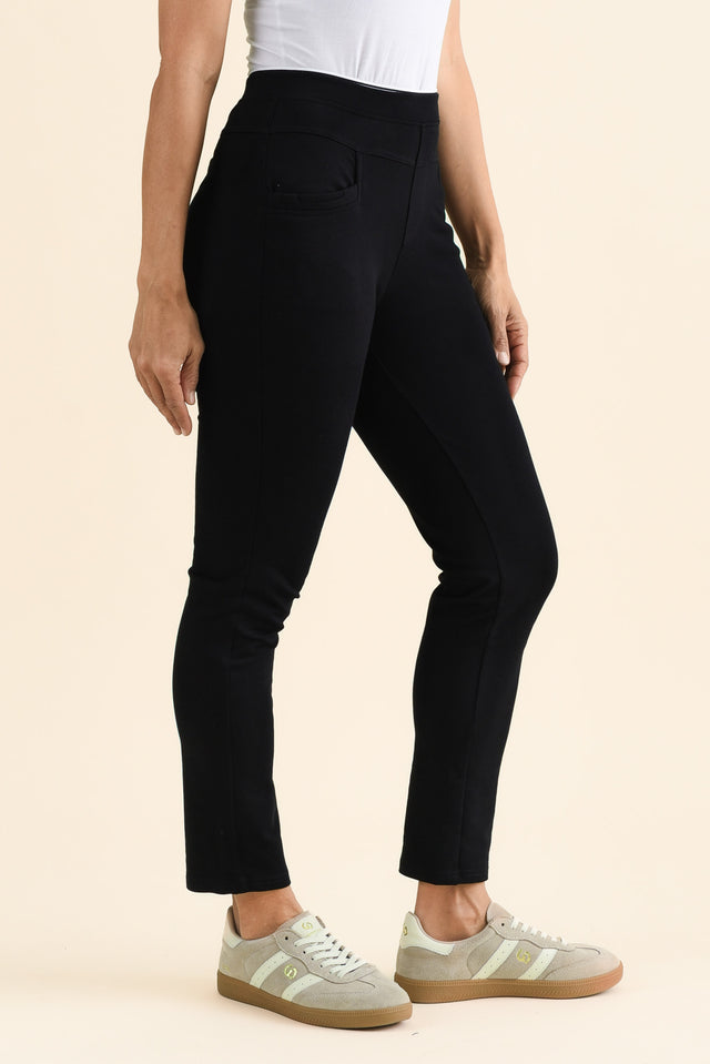 Jove Black Cotton Stretch Pants,brunette model,Side of Outfit,alt text|model:Cara image 3