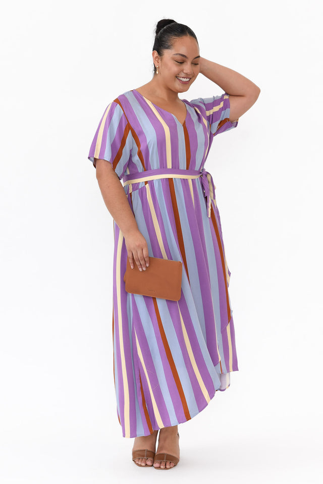 Joy Purple Stripe Elastic Waist Dress image 8