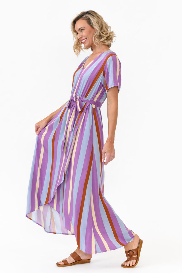 Joy Purple Stripe Elastic Waist Dress image 4