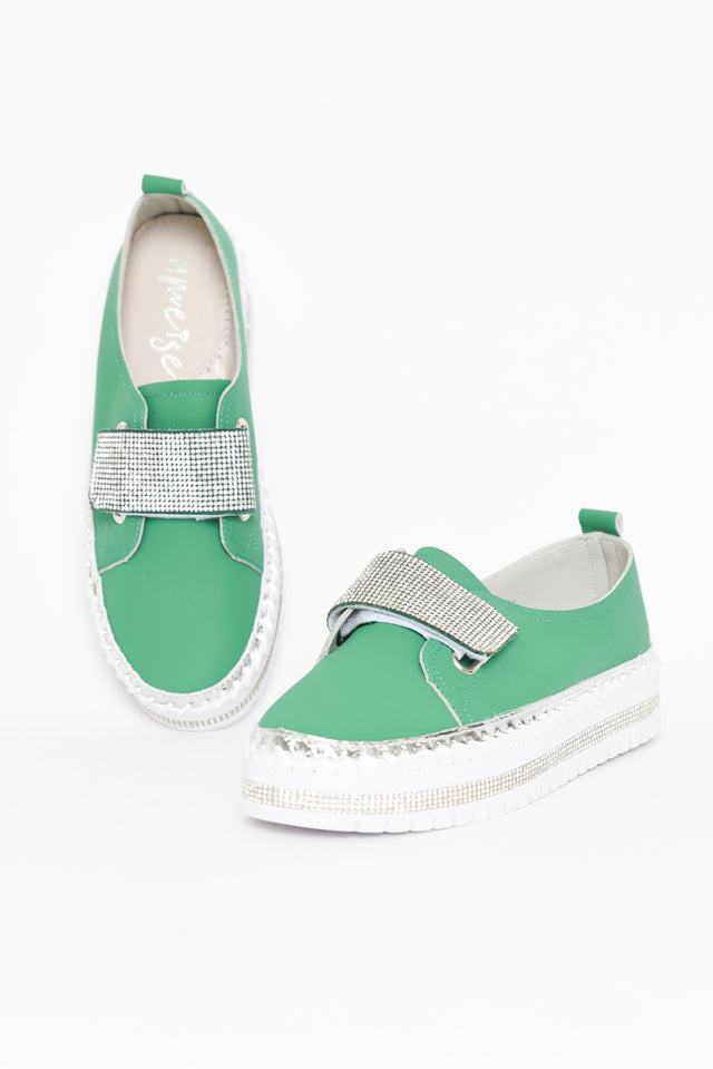 Jubilee Green Leather Diamante Sneaker