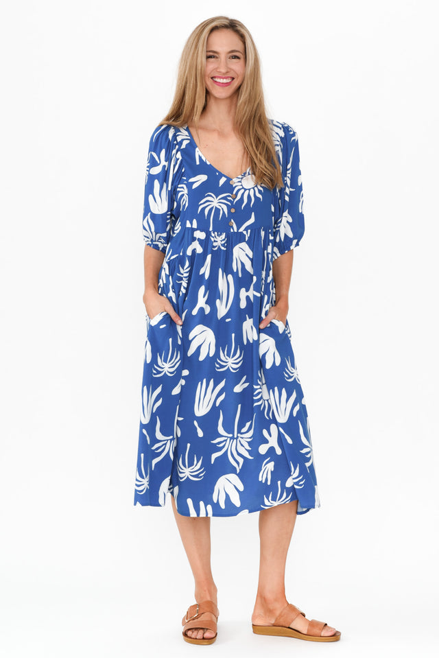 Kacey Blue Tropical Button Dress