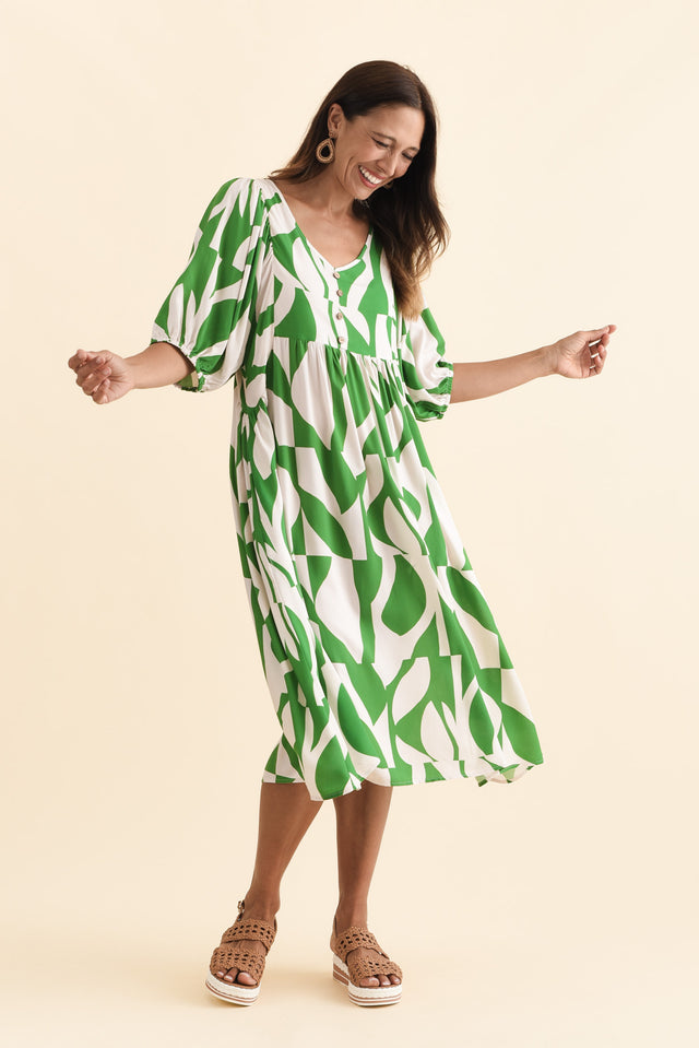 Kacey Green Abstract Button Dress,Brunette model,alt text|model:Cara image 7