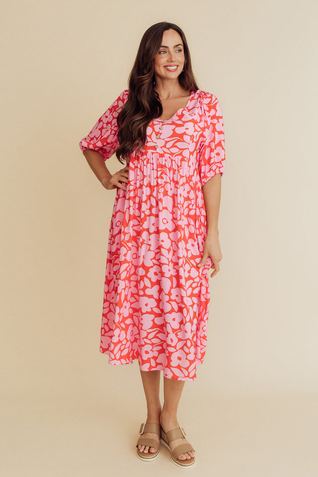 Kacey Pink Floral Button Dress image 1