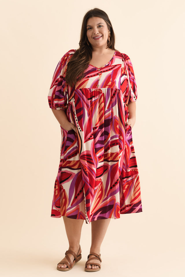 Kacey Pink Leaf Button Dress,Brunette model,alt text|model:Gabby image 10