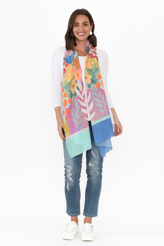 Kaia Blue Floral Cotton Scarf