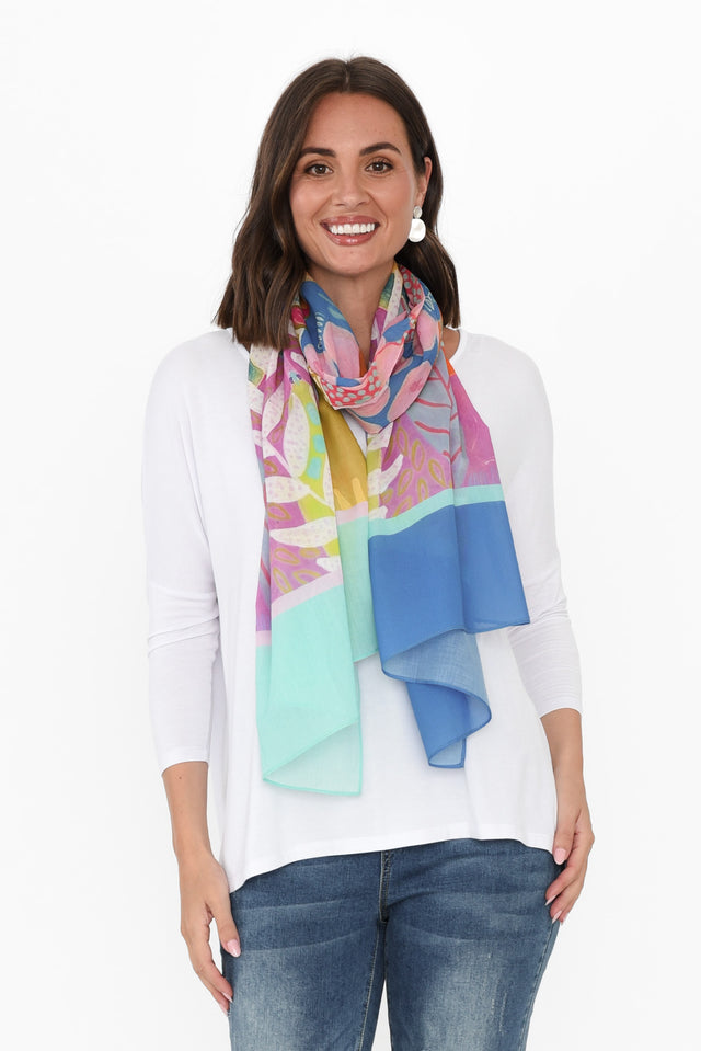 Kaia Blue Floral Cotton Scarf