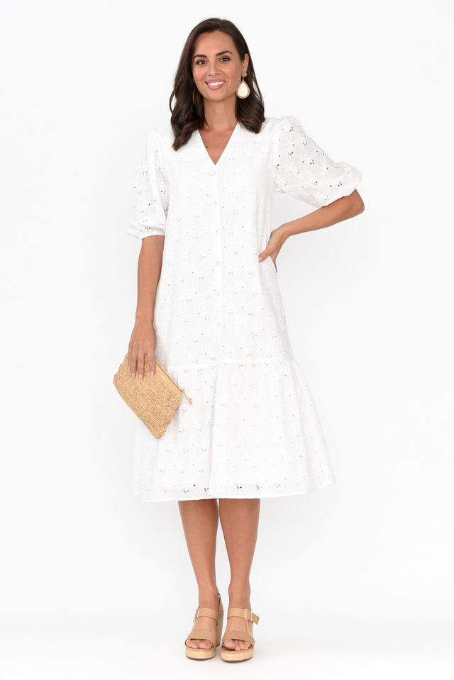 Kailey White Embroidered Cotton Dress