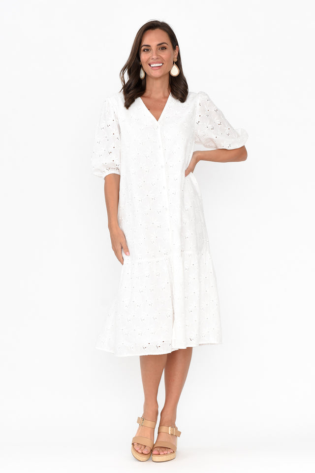 Kailey White Embroidered Cotton Dress image 2