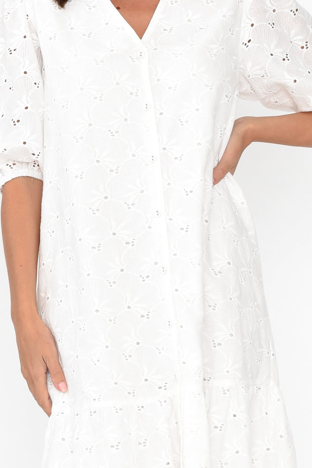 Kailey White Embroidered Cotton Dress image 5