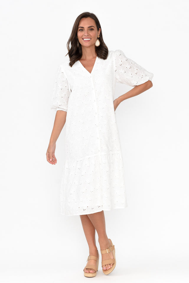 Kailey White Embroidered Cotton Dress