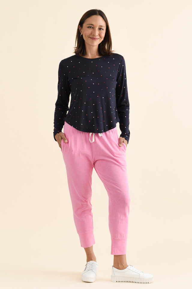 Kaja Navy Spot Long Sleeve Tee,brunette model,Full Outfit,alt text|model:Cara