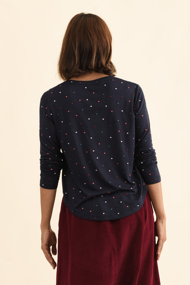Kaja Navy Spot Long Sleeve Tee,Back,Brunette model,alt text|model:Cara image 4