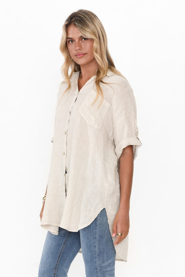 Kakadu Beige Linen Button Shirt image 5