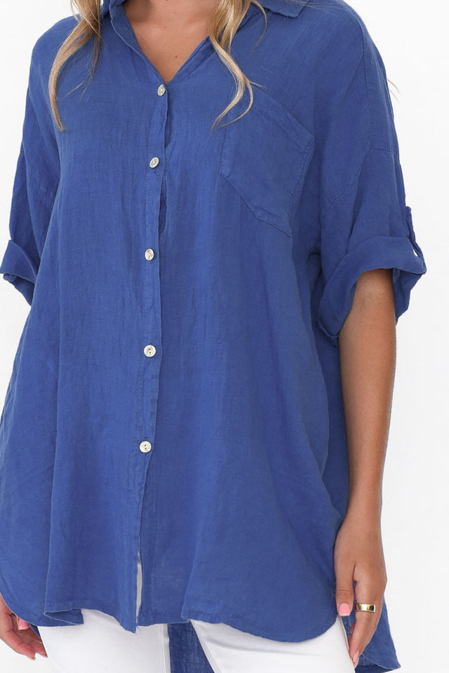Kakadu Blue Linen Button Shirt