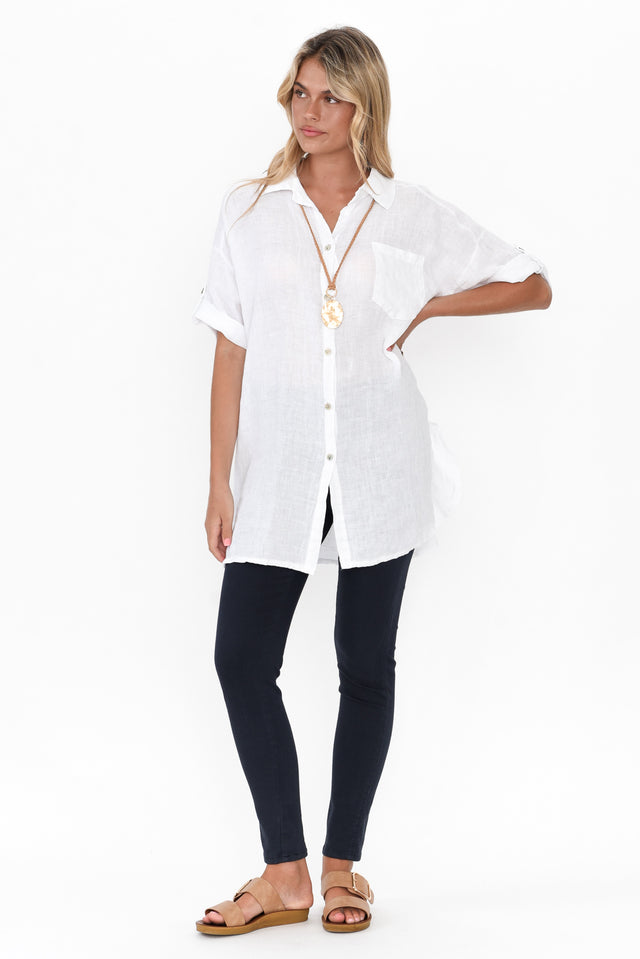 Kakadu White Linen Button Shirt image 3