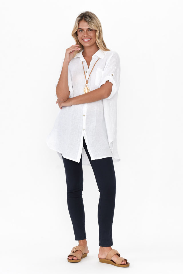 Kakadu White Linen Button Shirt image 6