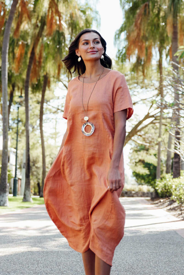 Kandace Orange Linen Pocket Dress thumbnail 2