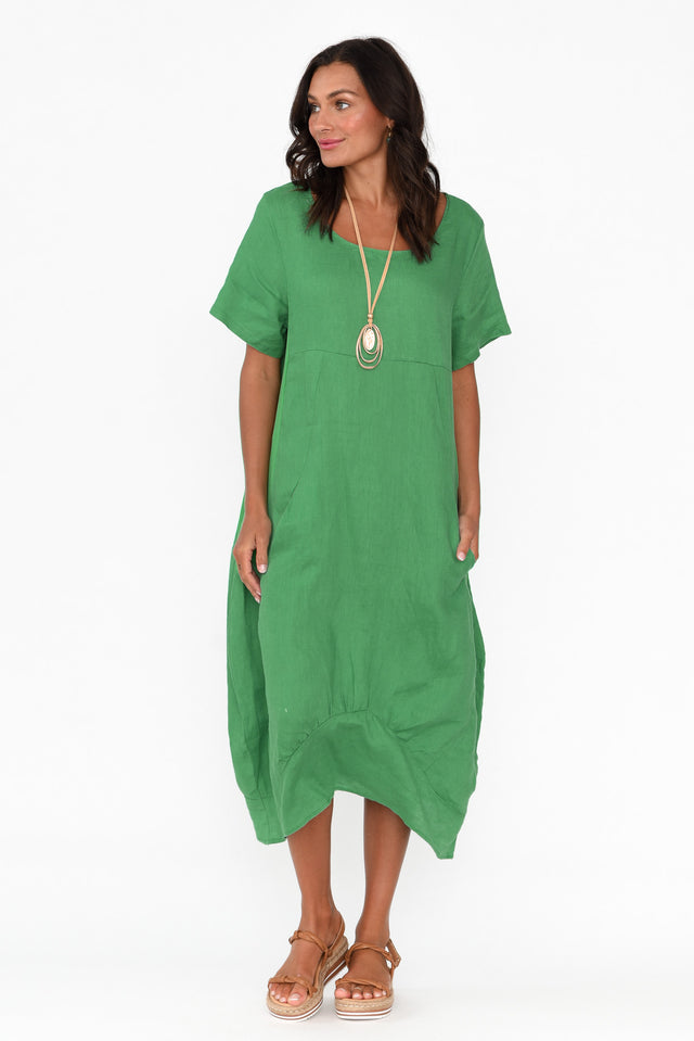 Kandace Emerald Linen Pocket Dress