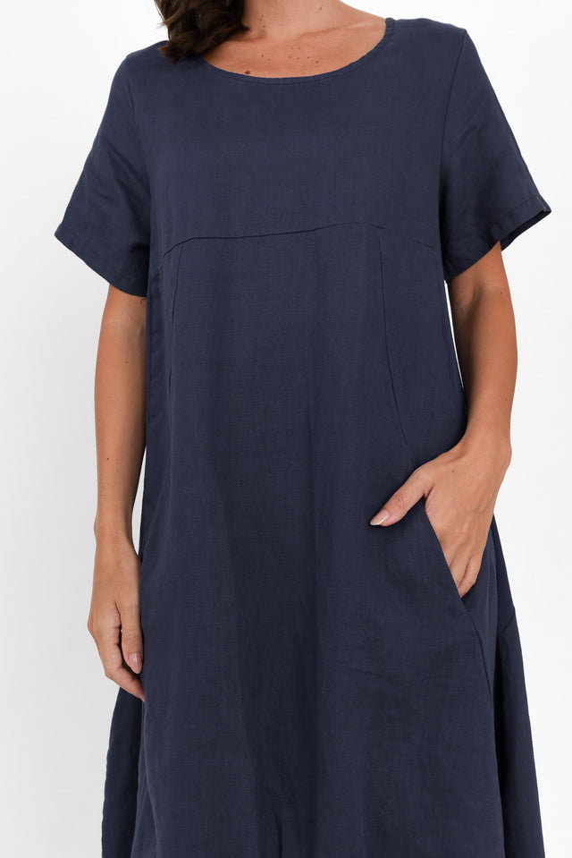 Kandace Navy Linen Pocket Dress