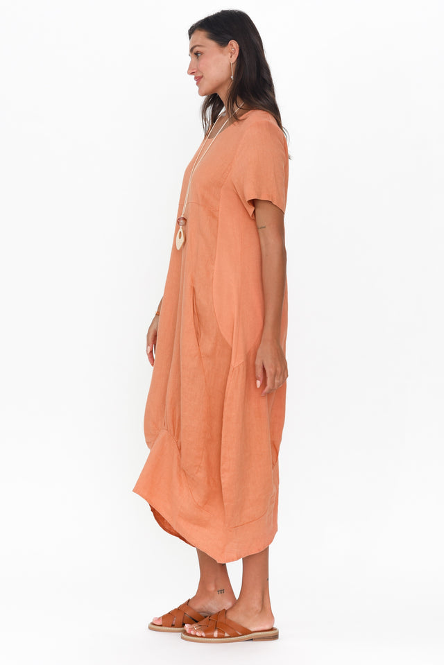Kandace Orange Linen Pocket Dress